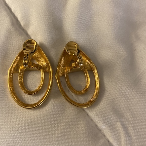 Gold and cream clip on earrings - Picture 2 of 3
